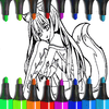 Planșe de colorat drăguțe cu fete anime cu vulpe